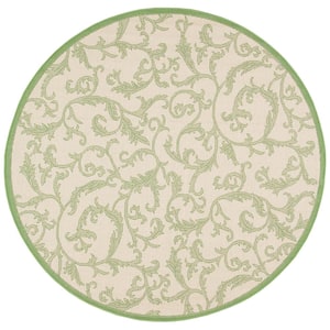 Courtyard Natural/Olive 8 ft. x 8 ft. Round Border Indoor/Outdoor Patio  Area Rug