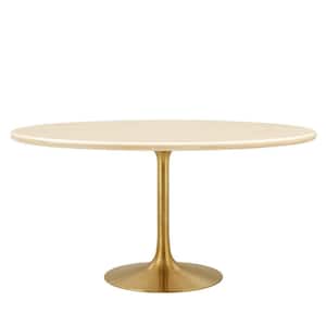 Lippa in Gold Travertine Wood 60 in. Pedestal Oval Artificial Travertine Dining Table Seats 6