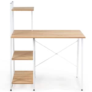38.5 in. Natural Computer Desk with Shelves Study Writing Desk Workstation with Bookshelf