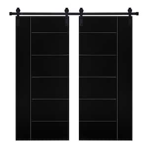 Modern Melrose Designed 48 in. x 84 in. MDF Panel Black Painted Double Sliding Barn Door with Hardware Kit