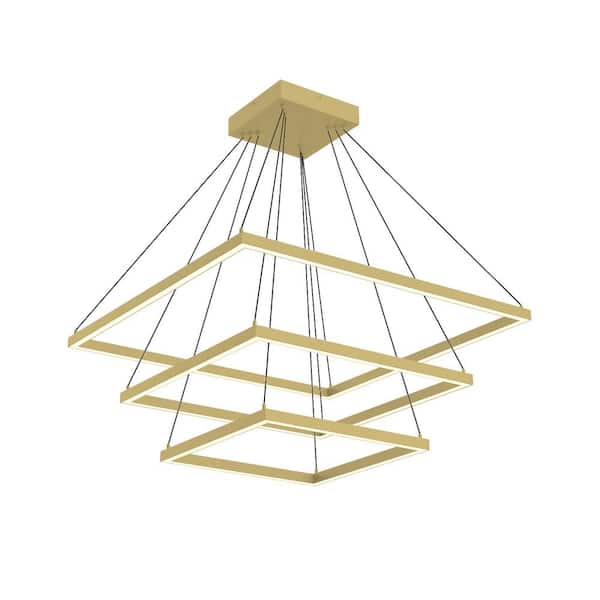 KUZCO Piazza 32 in. 3-Light 149-Watt Brushed Gold Integrated LED Chandelier