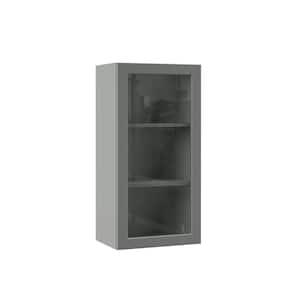 Designer Series Melvern Storm Gray Shaker Assembled Wall Kitchen Cabinet with Glass Door (18 in. x 36 in. x 12 in.)