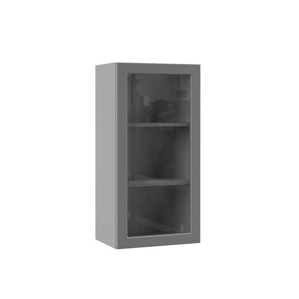 Hampton Bay Designer Series Melvern Storm Gray Shaker Assembled Wall Kitchen Cabinet with Glass Door (18 in. x 36 in. x 12 in.)