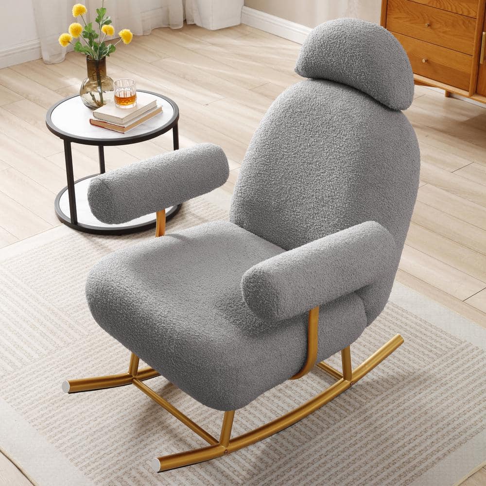 Magic Home Modern Sherpa Fabric Nursery Leisure Sofa Chair Accent Rocker Glider Chair with Gold Metal Frame for Baby and Kids, Gray -  CS-MF191287AAN