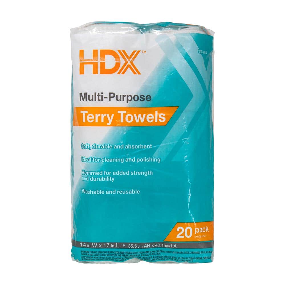 HDX 14 in. x 17 in. Multi-Purpose Terry Towel (20-Pack) T-99634