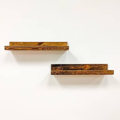 Rustic Luxe 7 in. x 24 in. Dark Walnut Pine Floating Decorative Wall Shelves