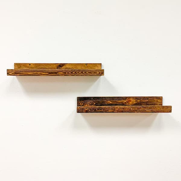 Del Hutson Designs Rustic Luxe 7 in. x 24 in. Dark Walnut Pine Floating Decorative Wall Shelves