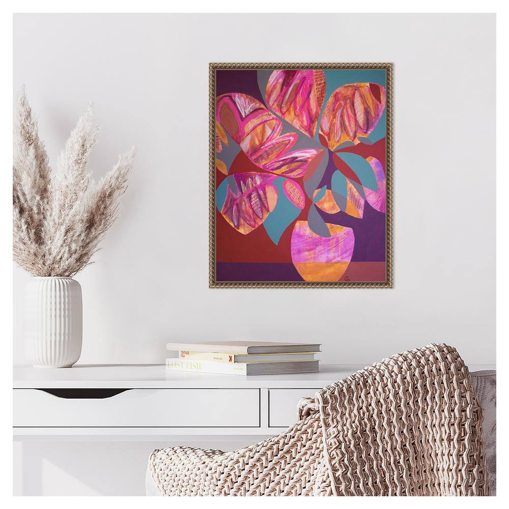 Pink and Orange Abstract Botanic-Inspired Framed Canvas Wall Art