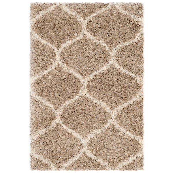 SAFAVIEH Hudson Shag Beige/Ivory 2 ft. x 3 ft. Geometric Trellis Area Rug