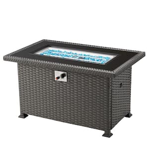 Black Fire Pit Table, for Outside Propane, 50in 50,000 BTU Auto-Ignition Gas Fire Table CSA (Excluding Glass Wind Guard)
