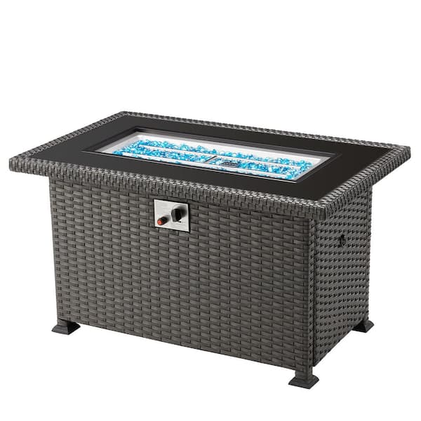 Cesicia Black Fire Pit Table, for Outside Propane, 50in 50,000 BTU Auto-Ignition Gas Fire Table CSA (Excluding Glass Wind Guard)