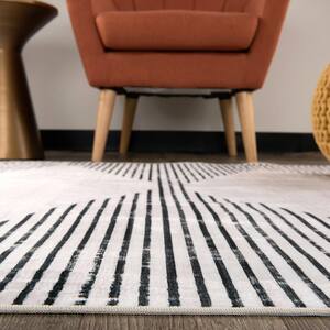 Gray 5 ft. x 7 ft. Contemporary Geometric Stripes Machine Washable Area Rug