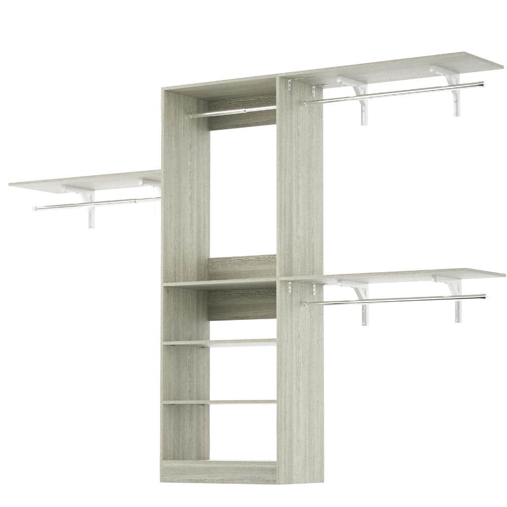 58 in. W - 96 in. W White Oak Reach-In Tower Wall Mount 8-Shelf Wood Closet System With 4 Hanging Rods price history on PriceWatchPro