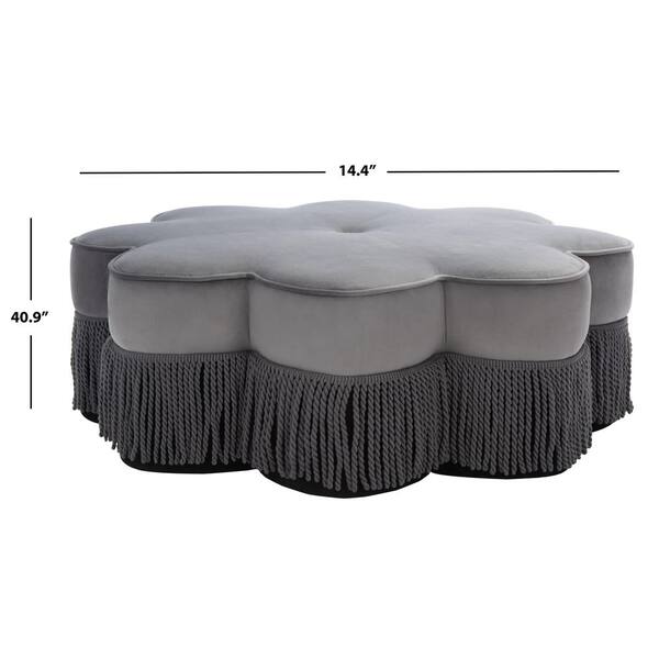 SAFAVIEH Tanith Dark Grey Velvet Flower Accent Ottoman OTT4500B