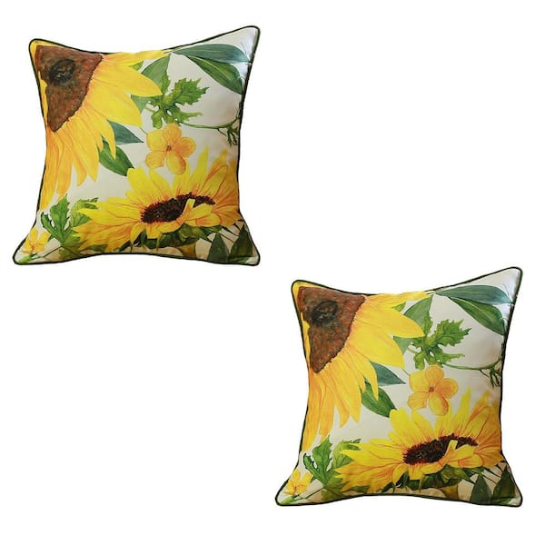 MIKE & Co. NEW YORK Decorative Fall Thanksgiving Throw Pillow Cover (Set of 2) Sunflowers 18 in. x 18 in. Yellow and White and Green Lumbar