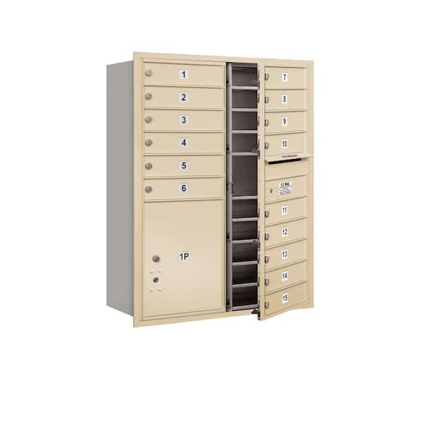 Salsbury Industries 41 in. H x 31-1/8 in. W Sandstone Front Loading 4C Horizontal Mailbox with 15 MB1 Doors/1 PL5