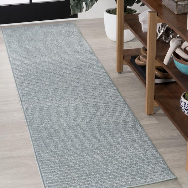 Aarhus High-Low Minimalist Scandi Striped Blue/Ivory 2 ft. x 8 ft. Indoor/Outdoor Runner Rug