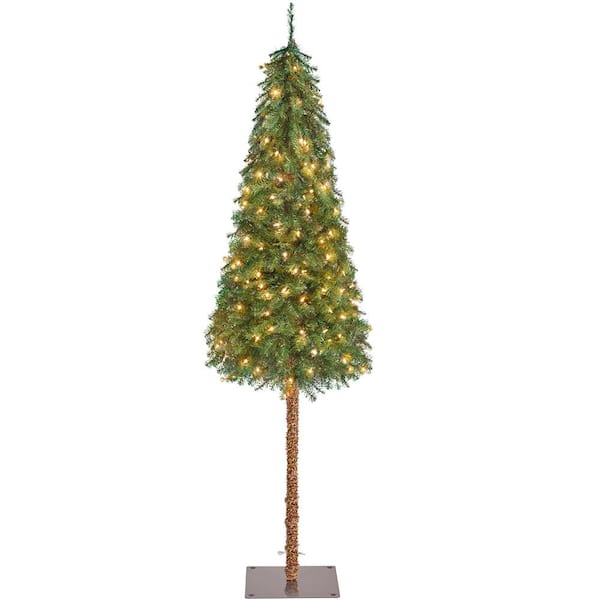 Yaheetech 6 ft. Pre-Lit Slim Pencil Christmas Tree with Incandescent Warm Lights and Metal Plate Base