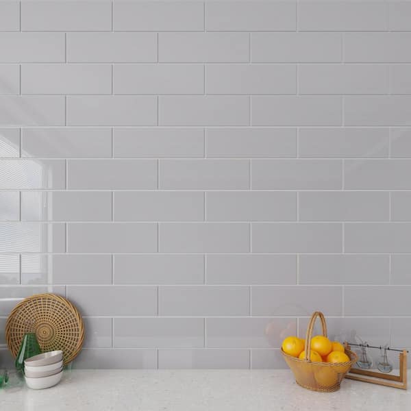 Giorbello Lavender Gray 4 in. x 12 in. x 8mm Glass Subway Tile (5 sq. ft./Case)