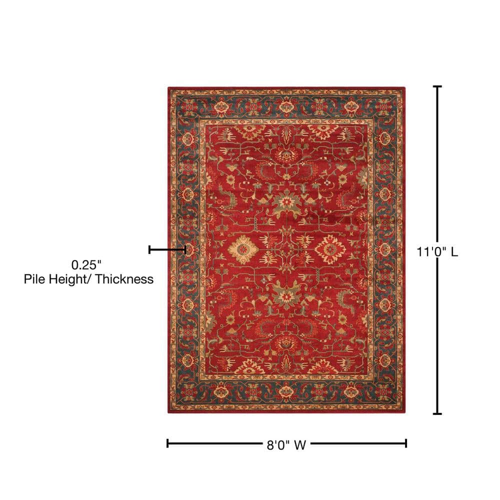 Red and Navy Traditional 8' x 11' Easy-Care Synthetic Rug