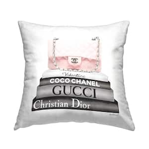 Pastel Pink Designer Purse Glam Bookstack Pink Print Polyester 18 in. X 18 in. Throw Pillow