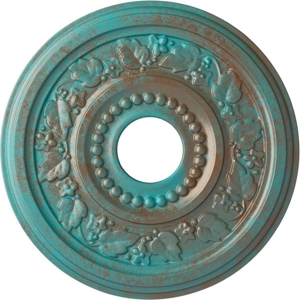 Ekena Millwork 7/8 in. x 16-1/8 in. x 16-1/8 in. Polyurethane Genevieve Ceiling Medallion, Hand-Painted Copper Green Patina