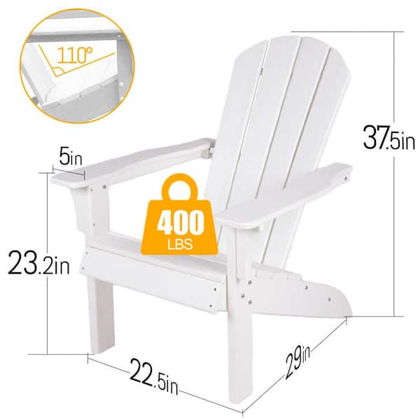 Tandheelkundig lila Zorg Miscool Classic White Plastic Adirondack Chair with Fan-Shaped Backrest and  Armrests QWKRHD10E4W - The Home Depot