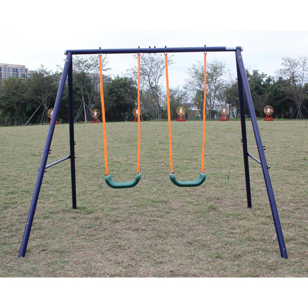 Blue and Orange Two Station Metal Outdoor Swing Set