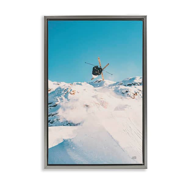 Stupell Industries Snow Day Skiing by Max Blakesberg Studios Gray Floater Frame Sports Graphic Art Print 25 in. x 17 in.