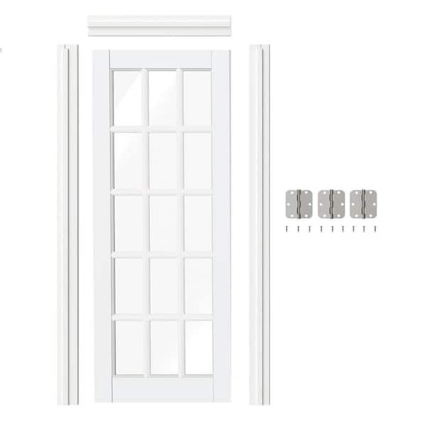 32in. x 80in. 15 Lite, Clear Glass, White Primed, MDF Prehung Interior Door Right-Handed with Door Jamb and Hardware Kit