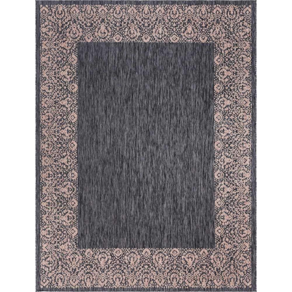 Outdoor Floral Border Charcoal Gray 9 ft. x 12 ft. Area Rug price history on PriceWatchPro