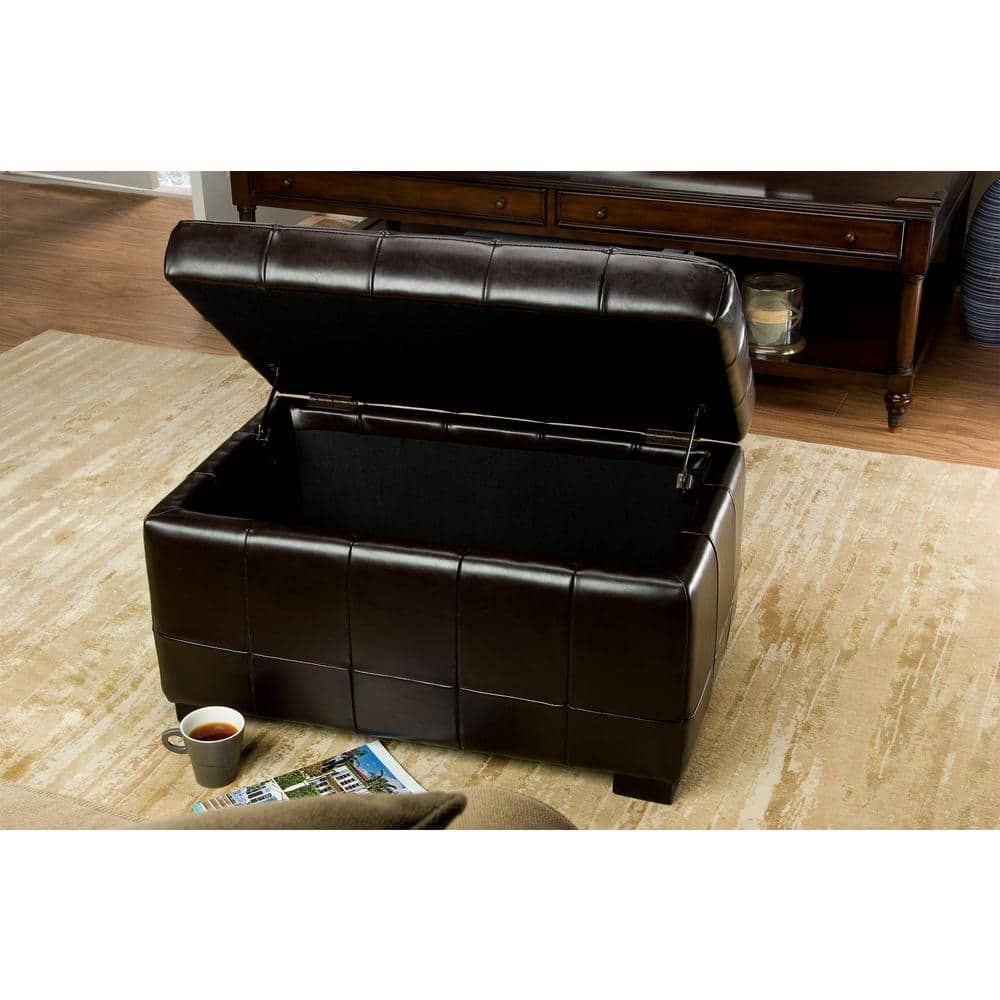 Manhattan Brown Leather Storage Bench with Beech Frame