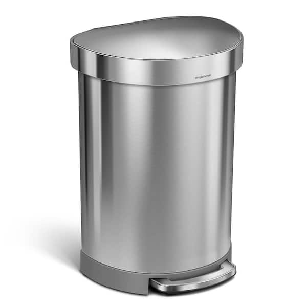 60L Semi-Round Liner Rim Step Kitchen Trash Can, Brushed Stainless Steel