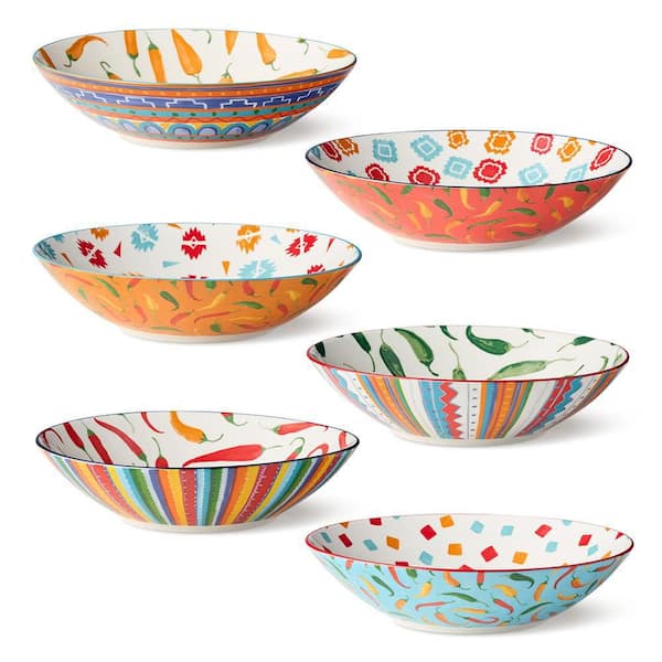 Certified International Caliente 40 fl. oz. Multi-Colored Porcelain Soup Bowl (Set of 6)