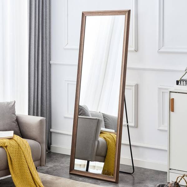 Unbranded 22.80 in. W x 65 in. H Rectangular Framed Wood Frame Freestanding Bathroom Vanity Mirror in Brown, Full Length Mirror
