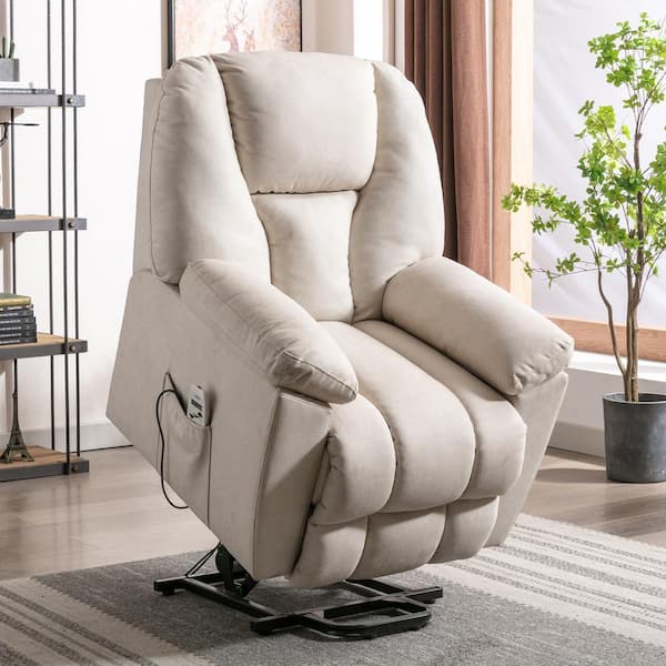 Electric Power Fabric Padded Lift Massage Chair Recliner Sofa-Beige