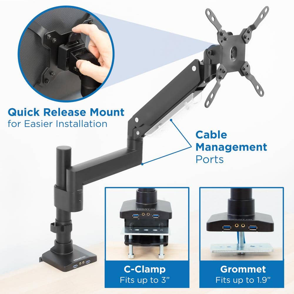 Heavy Duty Adjustable Monitor Desk Mount with USB Ports