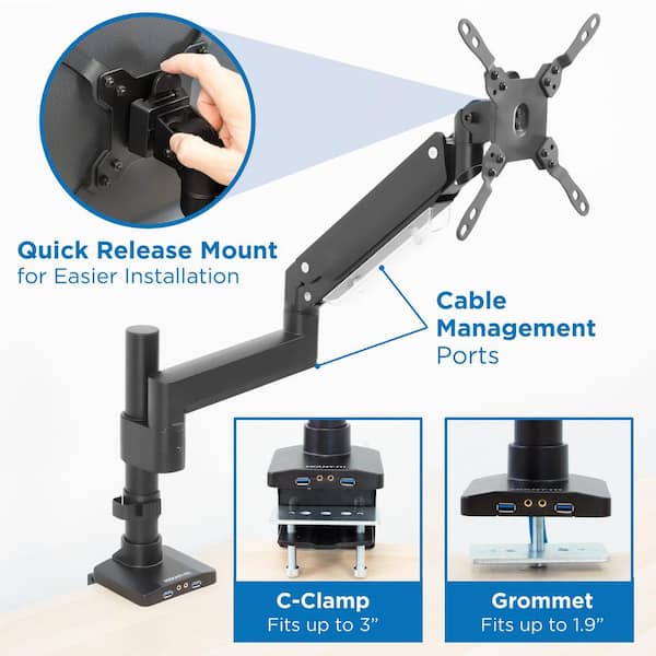 mount-it! Single Monitor Desk Mount with USB and Multi-Media Ports for  Monitors up to 34 in. MI-4771 - The Home Depot