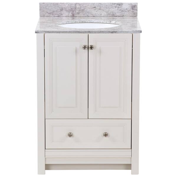 Home Decorators Collection 25 in. W x 22 in. D x 38 in. H Bath Vanity in Cream with Stone Effect Vanity Top in Winter Mist with White Sink