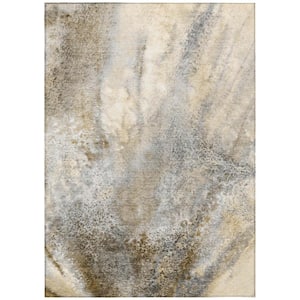 Beige 5 ft. x 8 ft. Abstract Indoor / Outdoor Area Rug