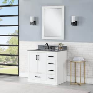 Monna 36 in. W x 22 in. D x 34 in. H Single Sink Bath Vanity in White with Grey Composite Stone Top and Mirror