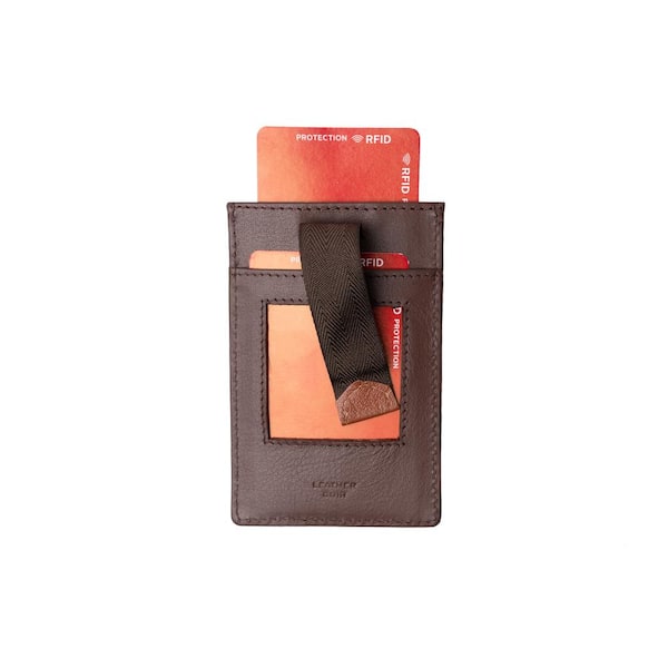 CHAMPS Minimalist Black Genuine Leather RFID Blocking Smart Tap Card Holder in Gift Box