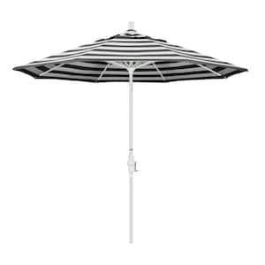 9 ft. Matted White Aluminum Collar Tilt Crank Lift Market Patio Umbrella in Cabana Classic Sunbrella