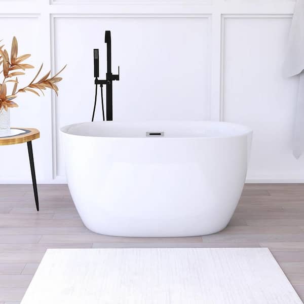 47 in. x 28 in. Acrylic Freestanding Flatbottom Soaking Bathtub in Glossy White