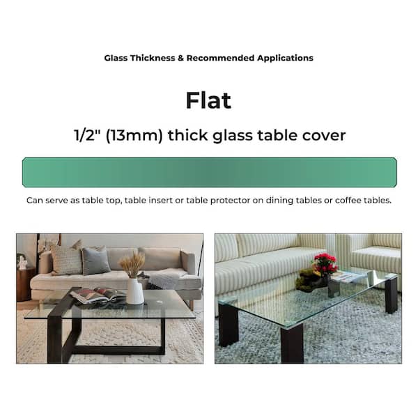 20 in. x 40 in. Clear Rectangle Glass Table Top, 1/2 in. Thick Flat Edge Polished Tempered Radius Corner 20 in. x 40 in. Clear Rectangle Glass Table Top, 1/2 in. Thick Flat Edge Polished Tempered Radius Corner