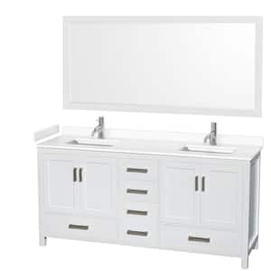 Sheffield 72 in. W x 22 in. D x 35 in. H Double Bath Vanity in White with White Cultured Marble Top and 70" Mirror