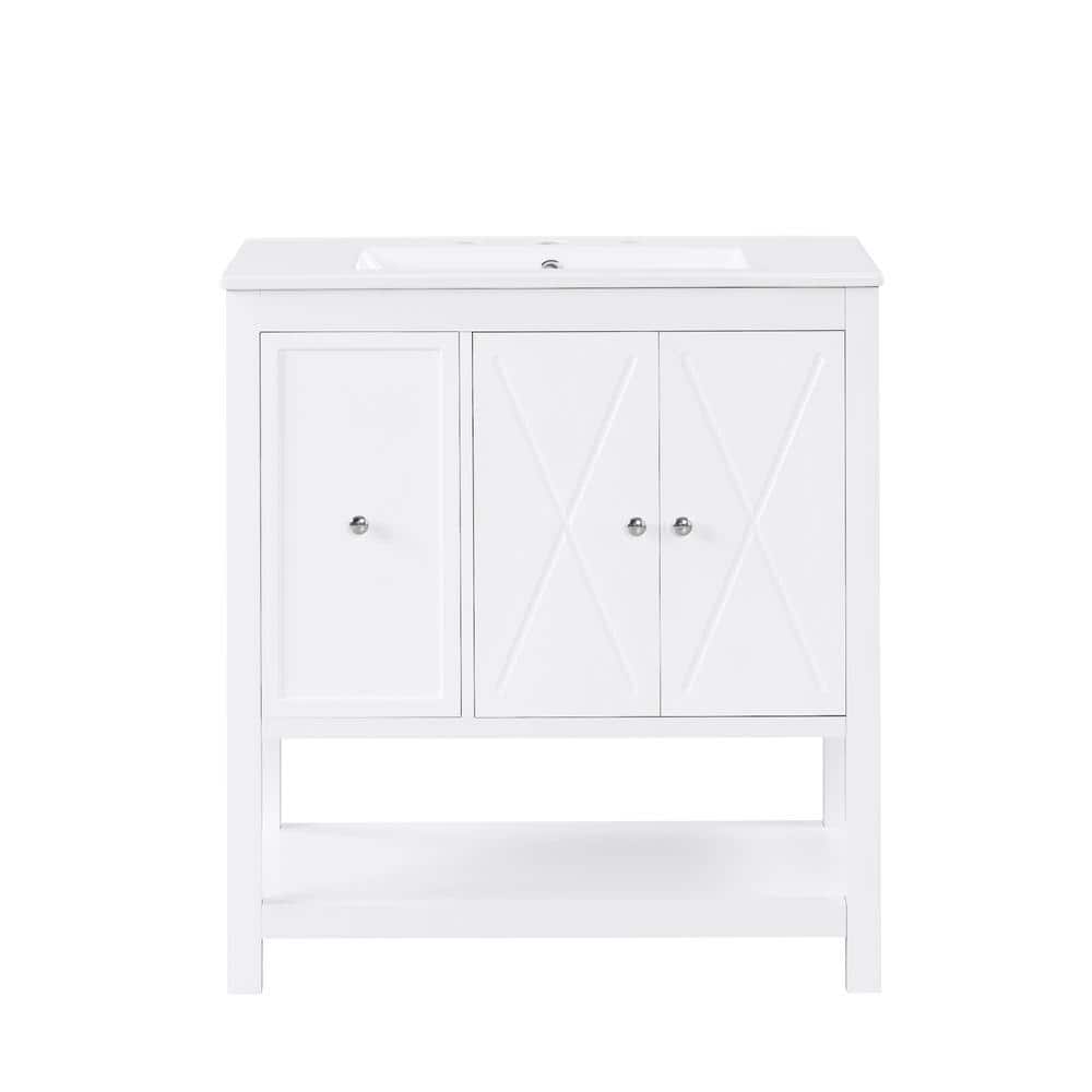 30 in. W x 18 in. D x 34 in. H Single Sink Freestanding Bath Vanity in Whit
