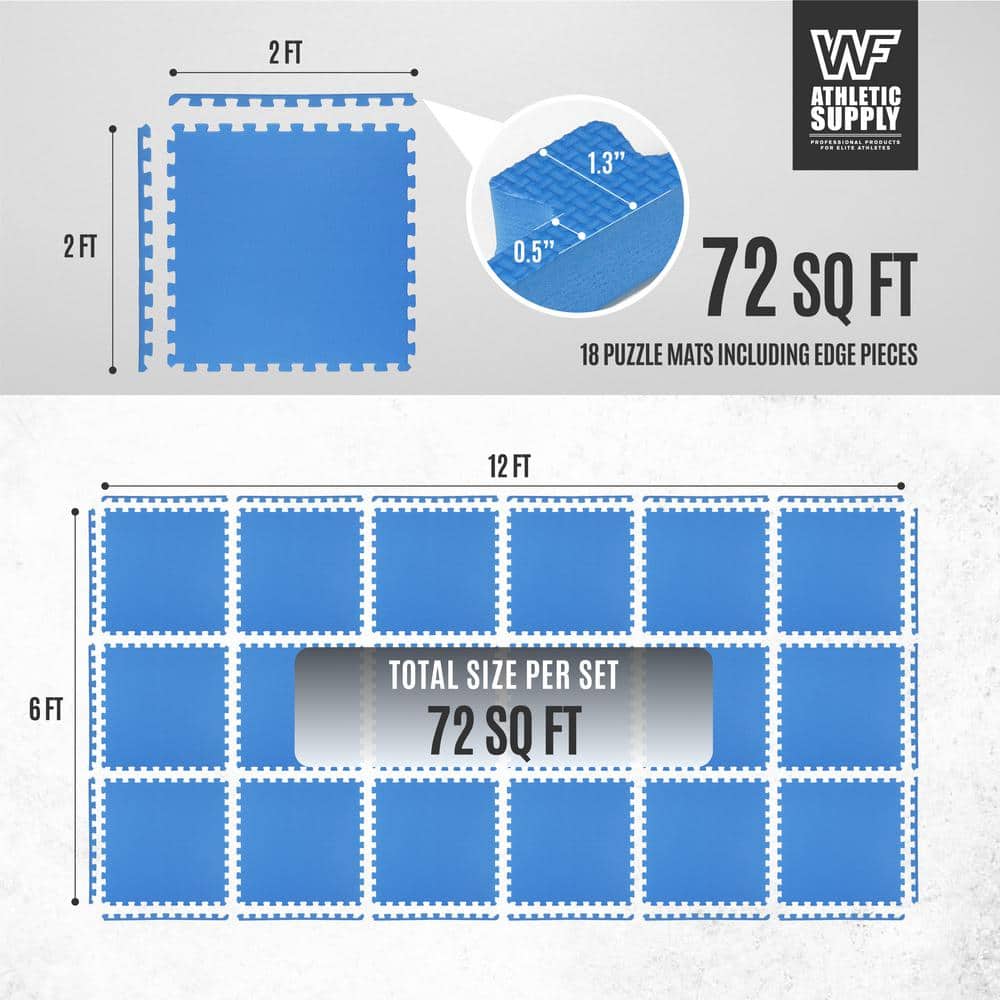 Blue EVA Foam Interlocking Exercise Mats, 24" x 24" Tiles