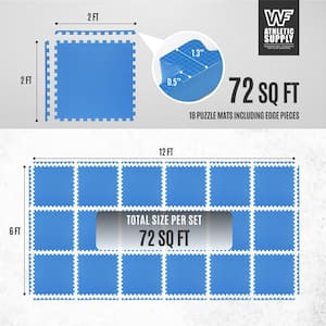 Blue 24 in. W x 24 in. L x 1 in. Thick EVA Foam Double-Sided T Pattern Gym Flooring Mat (18 Tiles/Pack) (72 sq. ft.)