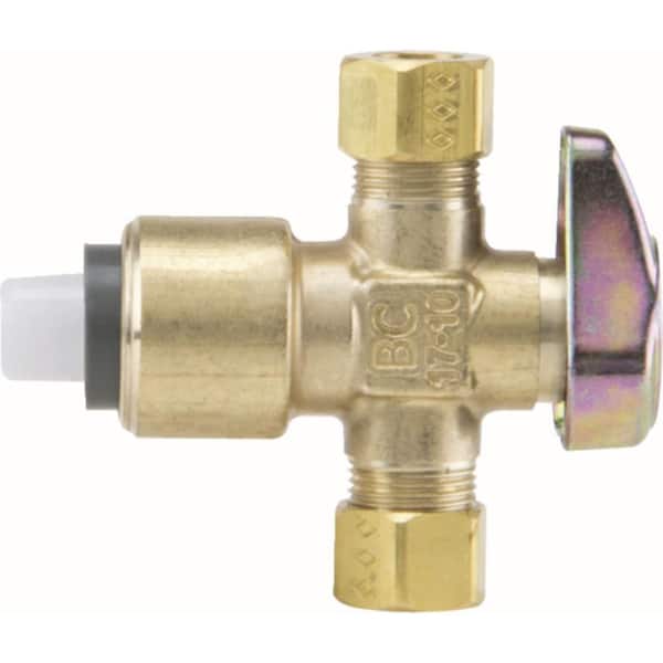 BrassCraft 1/2 in. Push Connect x 3/8 in. OD Comp x 3/8 in. OD Comp Dual Outlet Angle Valve